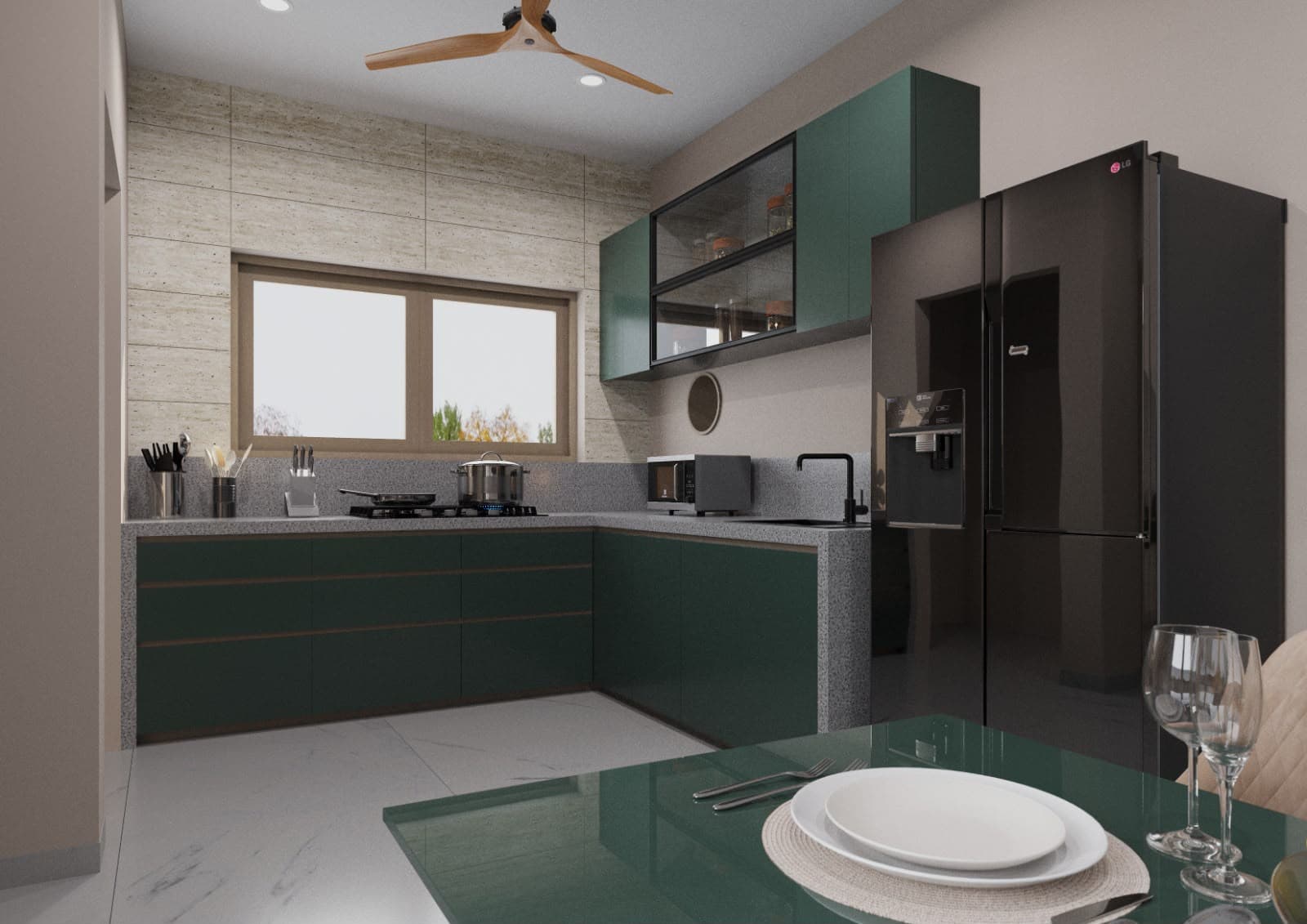 A contemporary RAVYA modular kitchen interior.