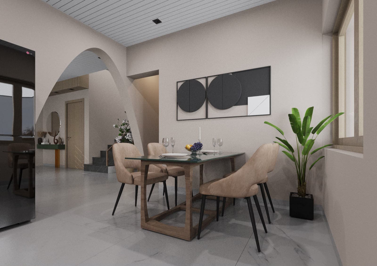 RAVYA kitchen project — warm-toned kitchen interior.