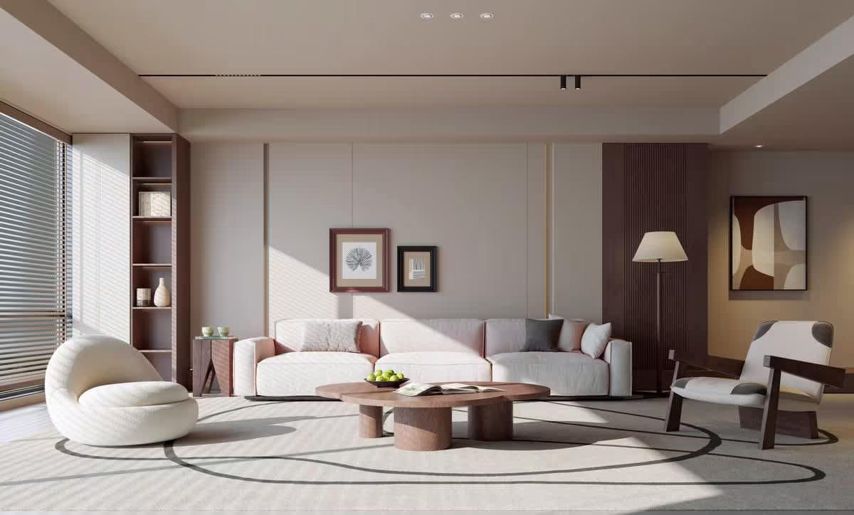 RAVYA living room project — finished living composition.